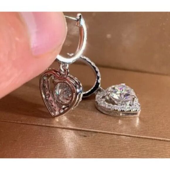 Sterling Silver Heart Drop Earrings - Picture 3 of 4